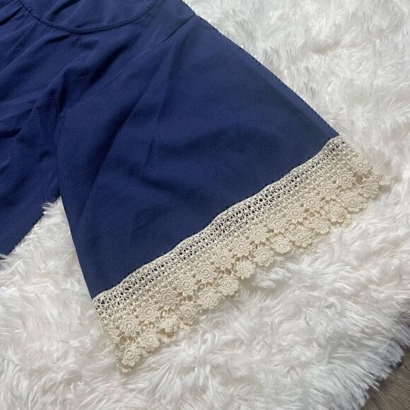 Umgee USA Boho Blue Crochet Trim Lagenlook Tunic Top Dress Size M Loose Fit - Picture 5 of 11